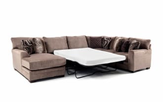 Luxe Gray 150'' 4 Piece Left Arm Facing Sleeper Chaise Sectional with Queen Gel Mattress