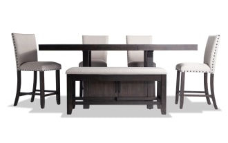 Sonoma 6 Piece Espresso & Beige Upholstered Extendable Counter Height Dining Set with Storage Bench