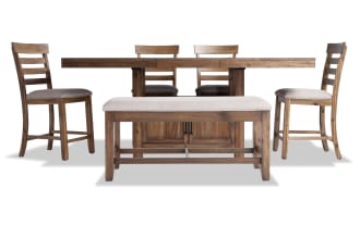 Sonoma 6 Piece Natural & Beige Upholstered Extendable Counter Height Dining Set with Storage Bench