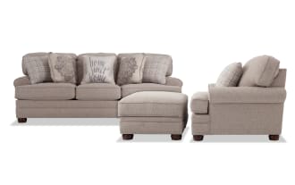 Charleston Beige 90'' Sofa, Chair & Storage Ottoman