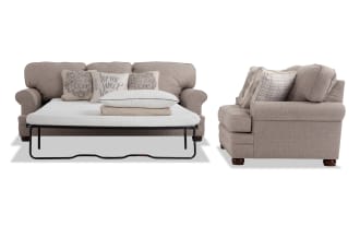 Charleston Beige 90'' Sleeper Sofa with Queen Gel Mattress & 66'' Loveseat
