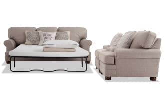 Charleston Beige 90'' Sleeper Sofa with Queen Gel Mattress & 2 Chairs