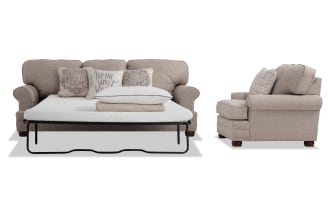 Charleston Beige 90'' Sleeper Sofa with Queen Gel Mattress & Chair