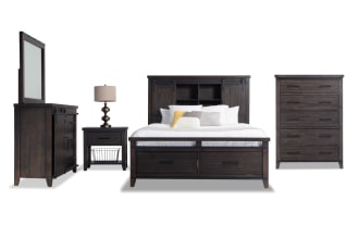 Montana 5 Piece King Brown Bookcase Storage Bedroom Set