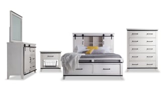 Montana 5 Piece California King White Bookcase Storage Bedroom Set
