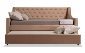 Chloe Full Beige Upholstered Daybed with Twin Trundle & 2 Mattresses