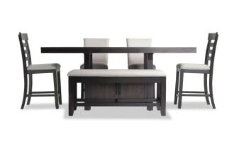 Sonoma 6 Piece Espresso & Beige Upholstered Counter Height Dining Set with Storage Bench