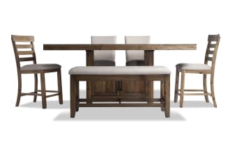 Sonoma 6 Piece Natural & Beige Upholstered Counter Height Dining Set with Storage Bench