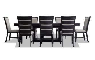Cosmopolitan 9 Piece Black & Gray Upholstered Extendable Dining Set