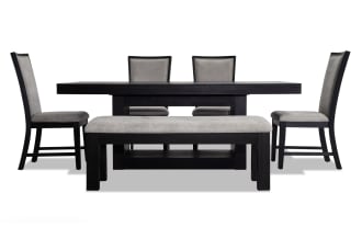 Cosmopolitan 6 Piece Black & Gray Upholstered Extendable Dining Set with Storage Bench