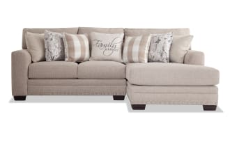 Cottage Chic Beige 95'' 2 Piece Right Arm Facing Chaise Sectional