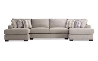 Cottage Chic Beige 147'' 3 Piece Dual Chaise Sectional