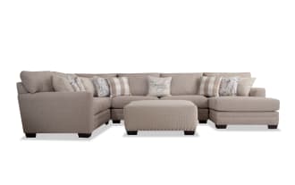 Cottage Chic Beige 150'' 4 Piece Right Arm Facing Chaise Sectional with Ottoman