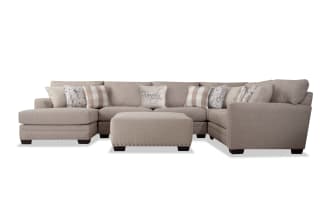Cottage Chic Beige 150'' 4 Piece Left Arm Facing Chaise Sectional with Ottoman