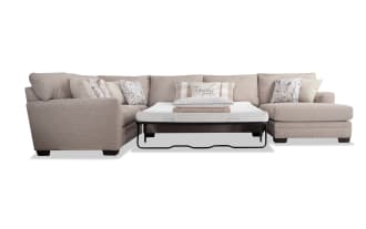 Cottage Chic Beige 150'' 4 Piece Right Arm Facing Sleeper Chaise Sectional with Queen Gel Mattress