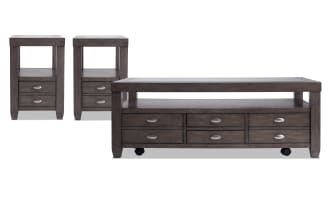 Prestige Gray Storage Coffee & 2 Chairside Table Set