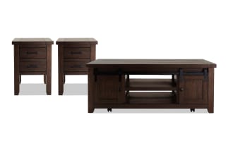 Montana Brown Storage Coffee & 2 Chairside Table Set