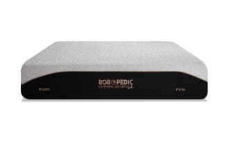 BOB-O-PEDIC Copper Sport Gel 11.5'' Queen Dual Mattress with plush and firm sides, white quilted top, black base, and copper thread detailing.