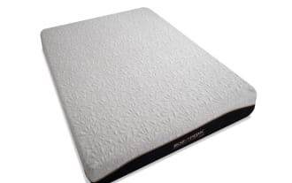BOB-O-PEDIC Copper Sport Hybrid 11.5'' Queen Plush Mattress with white quilted top, black sides, copper thread accents, and hybrid memory foam layers for cooling and support.