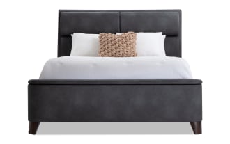 Belmont King Graphite Upholstered Storage Panel Bed in gray polyester fabric with hidden headboard and footboard storage, transitional style, and USB ports.