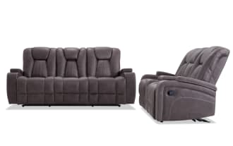 Viking Graphite 83'' Manual Reclining Sofa & 74'' Gliding Console Loveseat with USB Port