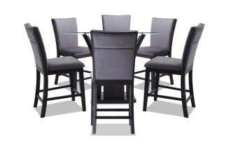 Cosmopolitan 7 Piece Black & Gray Upholstered Round Counter Height Dining Set