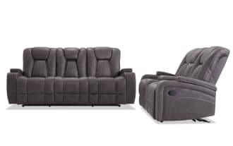 Viking Graphite 83'' Power Reclining Sofa & 74'' Manual Gliding Console Loveseat with USB Port