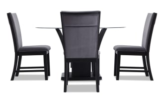 Cosmopolitan 5 Piece Black & Gray Upholstered Round Dining Set