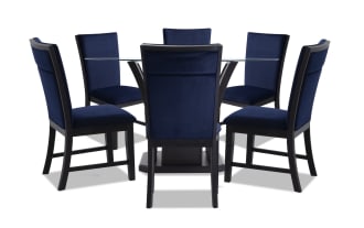 Cosmopolitan 7 Piece Black & Navy Upholstered Round Dining Set