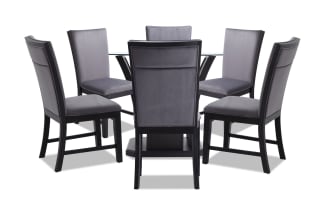 Cosmopolitan 7 Piece Black & Gray Upholstered Round Dining Set