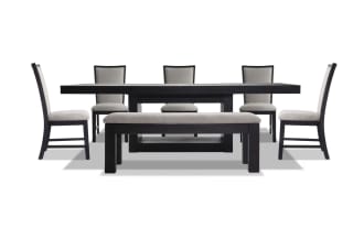 Cosmopolitan 7 Piece Black & Gray Upholstered Extendable Dining Set with Storage Bench