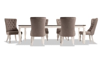 Scarlett 7 Piece White & Beige Upholstered Extendable Dining Set