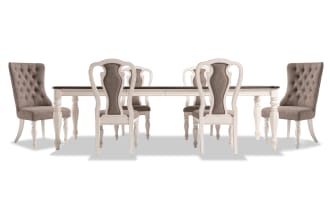 Scarlett 7 Piece White & Beige Upholstered Extendable Dining Set