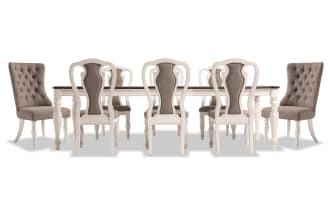 Scarlett 9 Piece White & Beige Upholstered Extendable Dining Set