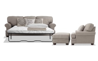 Charleston Beige 90'' Sleeper Sofa with Queen Cooling Mattress, Chair & Storage Ottoman