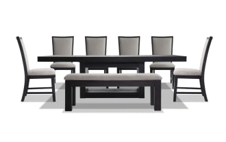 Cosmopolitan 8 Piece Black & Gray Upholstered Extendable Dining Set with Storage Bench