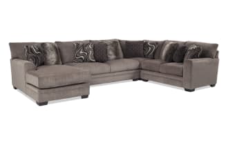 Luxe Gray 150'' 4 Piece Left Arm Facing Sleeper Chaise Sectional with Queen Cooling Mattress