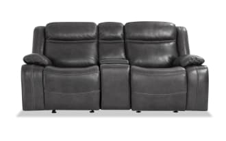 Trailblazer Gray Leather 79'' Power Reclining Console Loveseat with Power Headrest