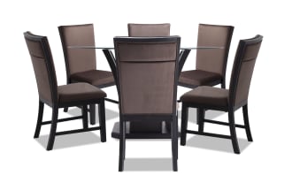 Cosmopolitan 7 Piece Black & Chocolate Upholstered Round Dining Set