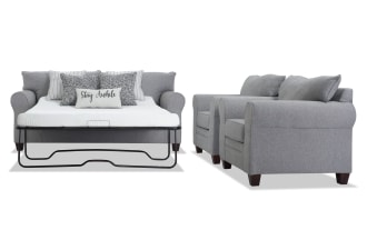 Laurel Gray 90'' Sleeper Sofa with Queen Gel Mattress & 2 Chairs