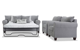 Laurel Gray 90'' Sleeper Sofa with Queen Cooling Mattress & 2 Chairs