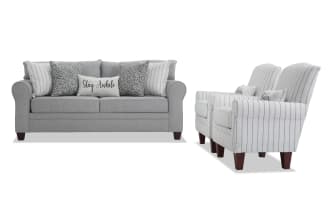 Laurel Gray 85'' Sofa & 2 Accent Chairs