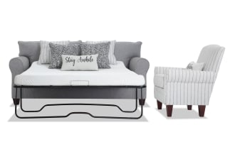 Laurel Gray 90'' Sleeper Sofa with Queen Gel Mattress & Accent Chair