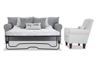 Laurel Gray 90'' Sleeper Sofa with Queen Cooling Mattress & Accent Chair