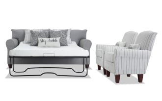 Laurel Gray 90'' Sleeper Sofa with Queen Gel Mattress & 2 Accent Chairs