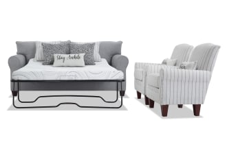 Laurel Gray 90'' Sleeper Sofa with Queen Cooling Mattress & 2 Accent Chairs