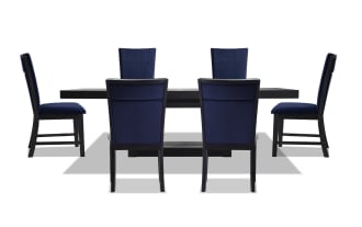 Cosmopolitan 7 Piece Black & Navy Upholstered Extendable Dining Set