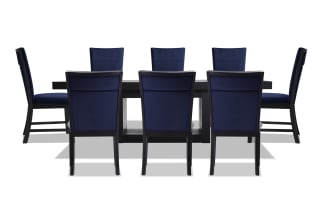 Cosmopolitan 9 Piece Black & Navy Upholstered Extendable Dining Set