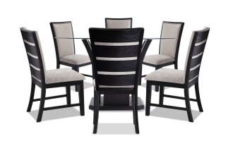 Cosmopolitan 7 Piece Black & Gray Upholstered Round Dining Set