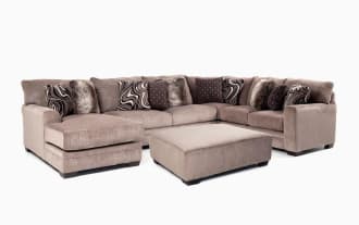 Luxe Gray 150'' 4 Piece Left Arm Facing Chaise Sectional with Ottoman
